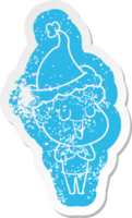 laughing quirky cartoon distressed sticker of a man wearing santa hat png