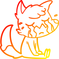 warm gradient line drawing of a crying fox cartoon png