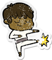 distressed sticker of a cartoon happy boy png