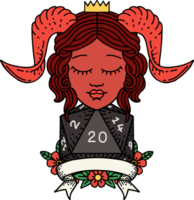 Retro Tattoo Style happy tiefling with natural 20 png
