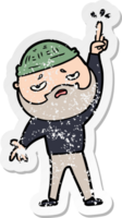 distressed sticker of a cartoon worried man with beard png