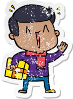 distressed sticker of a cartoon excited man png