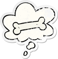 cartoon bone with thought bubble as a distressed worn sticker png