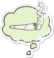 cartoon marijuana joint with thought bubble as a distressed worn sticker png