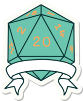 sticker of a natural 20 critical hit D20 dice roll png