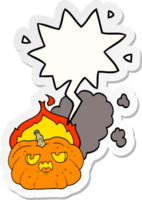 tecknad serie flammande halloween pumpa med Tal bubbla klistermärke png