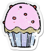 distressed sticker of a cartoon cupcake png