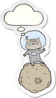 cute cartoon astronaut cat with thought bubble as a printed sticker png