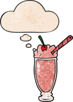 cartoon milkshake with thought bubble in grunge texture style png