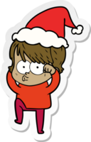 main tiré autocollant dessin animé de une femme portant Père Noël chapeau png