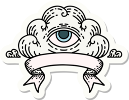 tatoeëren stijl sticker met banier van een allemaal zien oog wolk png