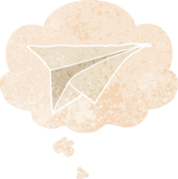 Karikatur Papier Flugzeug mit habe gedacht Blase im Grunge betrübt retro texturiert Stil png