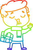 rainbow gradient line drawing of a cartoon man carol singing png
