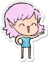 distressed sticker of a cartoon elf girl png