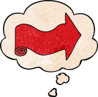 cartoon pointing arrow with thought bubble in grunge texture style png