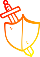 warm gradient line drawing of a cartoon sword and shield png