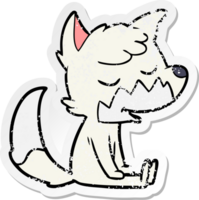 distressed sticker of a friendly cartoon sitting fox png