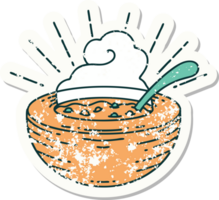 worn old sticker of a tattoo style bowl of soup png