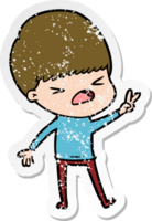 distressed sticker of a cartoon stressed man png