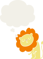 cute cartoon lion with thought bubble in retro style png