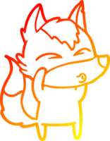 warm gradient line drawing of a cartoon wolf whistling png