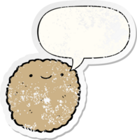 cartoon biscuit with speech bubble distressed distressed old sticker png