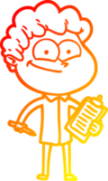 warm gradient line drawing of a cartoon happy man png