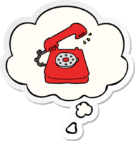 cartoon old telephone with thought bubble as a printed sticker png