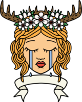 Retro Tattoo Style crying human druid with banner png