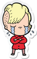 sticker of a cartoon crying girl with crossed arms png