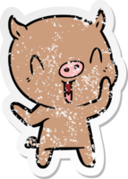distressed sticker of a happy cartoon pig png