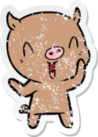 autocollant en détresse d'un cochon de dessin animé heureux png