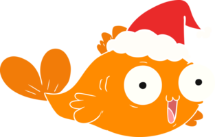 Lycklig guldfisk hand dragen platt Färg illustration av en bär santa hatt png