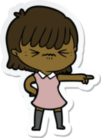 sticker of a annoyed cartoon girl blaming png