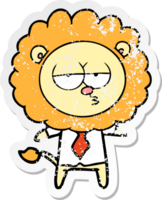 distressed sticker of a cartoon bored lion office worker png