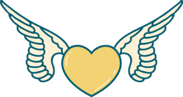 icono de estilo tatuaje de un corazón con alas png