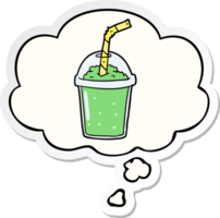 smoothie glacé de dessin animé et bulle de pensée comme autocollant imprimé png