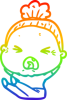 rainbow gradient line drawing cartoon angry old woman png
