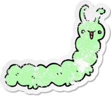 distressed sticker of a cartoon caterpillar png