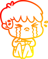 warm gradient line drawing cartoon boy crying png