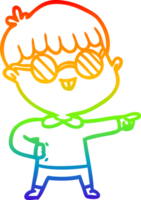 rainbow gradient line drawing cartoon boy wearing spectacles png