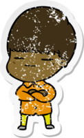 distressed sticker of a cartoon smug boy png