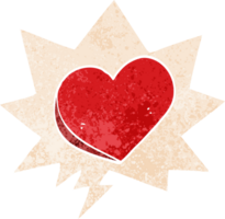 coeur d'amour de dessin animé et bulle de dialogue dans un style texturé rétro png