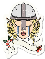 grunge sticker of a crying elf fighter character face png