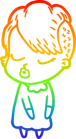 rainbow gradient line drawing of a cartoon pretty hipster girl png