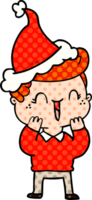 mano disegnato comico libro stile illustrazione di un' ridendo ragazzo indossare Santa cappello png