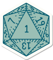 sticker of a natural 1 D20 dice roll png