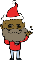 main tiré ligne dessin de une dédaigneux homme avec barbe renfrogné portant Père Noël chapeau png