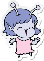 sticker of a cartoon alien girl laughing png