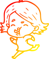 warm gradient line drawing of a cartoon girl pulling face png